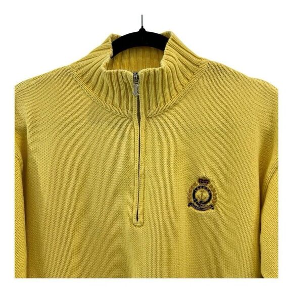 Lauren Ralph Lauren Size L Butter Yellow Quarter Zip Pullover Sweater Crest - Picture 3 of 6